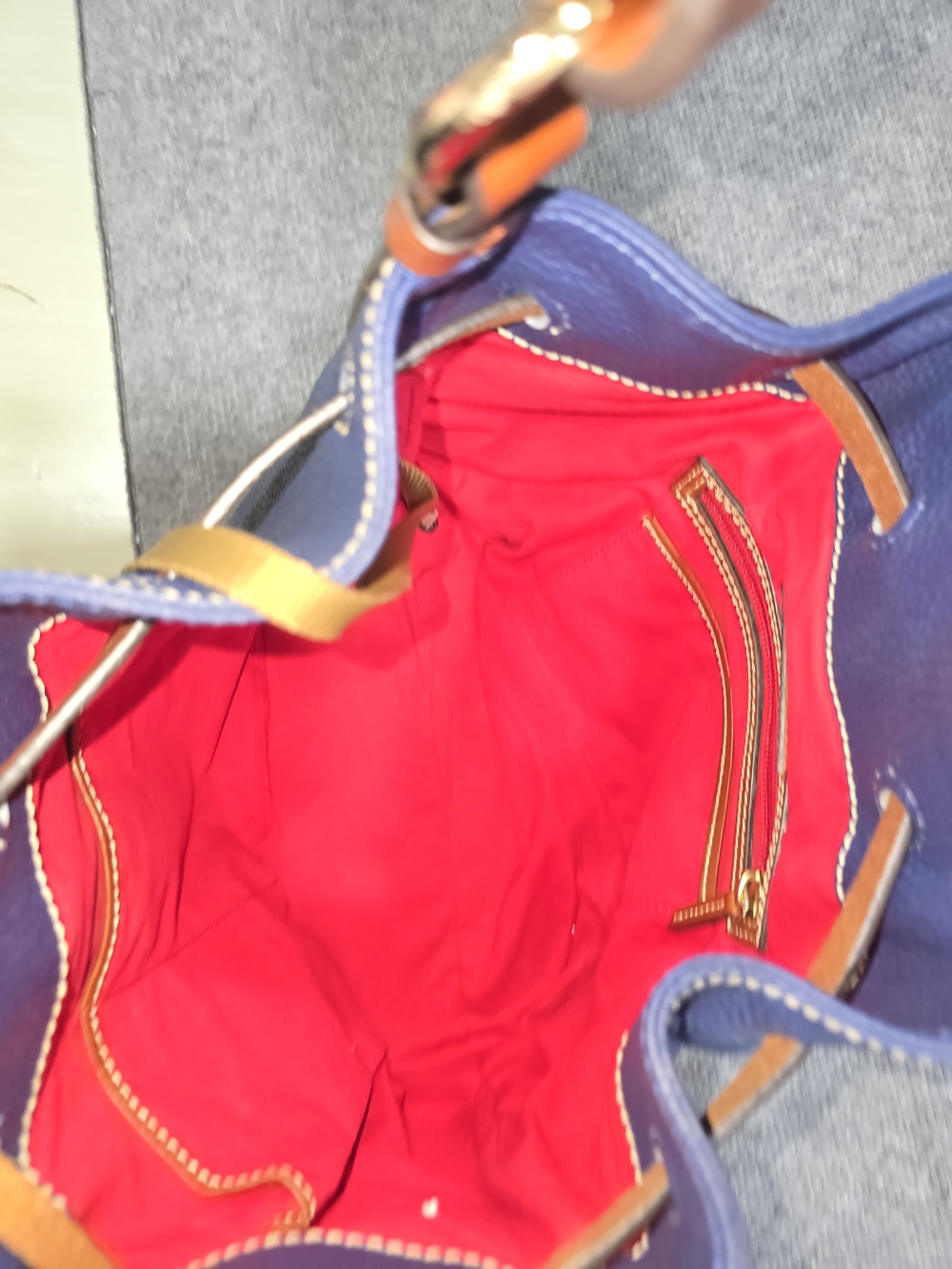 Dooney & Bourke Dillen II Navy Blue Pebbled Leather Drawstring Bucket Bag - Picture 4 of 14